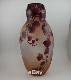 Large Antique LeGras Signed French Cameo Art Glass Vase