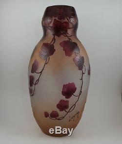 Large Antique LeGras Signed French Cameo Art Glass Vase