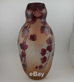 Large Antique LeGras Signed French Cameo Art Glass Vase