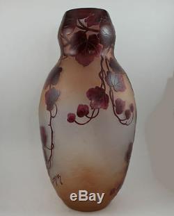 Large Antique LeGras Signed French Cameo Art Glass Vase