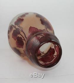 Large Antique LeGras Signed French Cameo Art Glass Vase