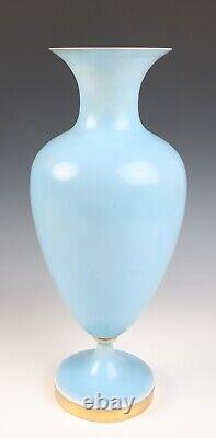 Large Antique Opaline Glass Hand Painted Portrait Vase Blue White Gilt French