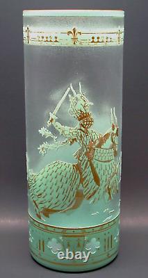 Large BACCARAT Tournament Etched Cameo Enameled Art Glass Vase c. 1900 16Tall