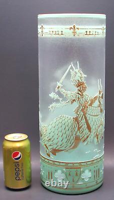 Large BACCARAT Tournament Etched Cameo Enameled Art Glass Vase c. 1900 16Tall