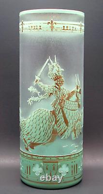 Large BACCARAT Tournament Etched Cameo Enameled Art Glass Vase c. 1900 16Tall