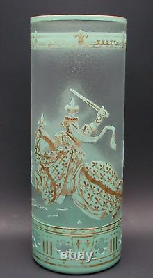 Large BACCARAT Tournament Etched Cameo Enameled Art Glass Vase c. 1900 16Tall