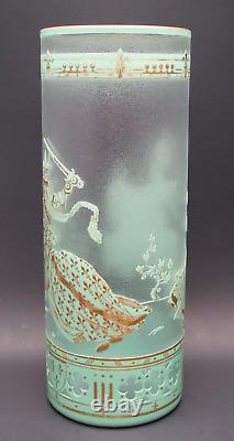 Large BACCARAT Tournament Etched Cameo Enameled Art Glass Vase c. 1900 16Tall