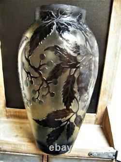 Large Cameo ART Nouveau Glass VASE Galle French Stl Reproduction Acid Etch 12.75