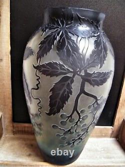 Large Cameo ART Nouveau Glass VASE Galle French Stl Reproduction Acid Etch 12.75