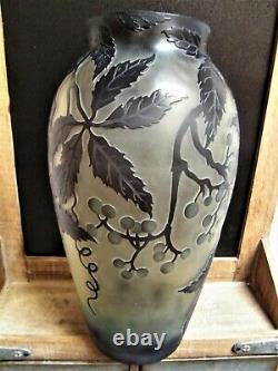 Large Cameo ART Nouveau Glass VASE Galle French Stl Reproduction Acid Etch 12.75