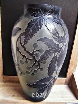 Large Cameo ART Nouveau Glass VASE Galle French Stl Reproduction Acid Etch 12.75