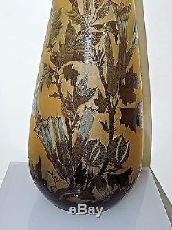 Large Estate Signed Galle French Cameo Glass Vase 23 1/2