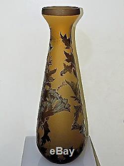 Large Estate Signed Galle French Cameo Glass Vase 23 1/2