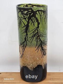 Large French Cameo Glass Vase Pine Cone Mofit Acid Etched Art Deco 14x5