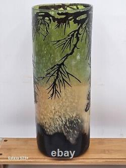 Large French Cameo Glass Vase Pine Cone Mofit Acid Etched Art Deco 14x5