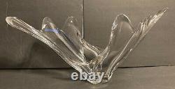 Large French France Glass Vase Mid Century Modern Art Deco Clear Curved Glass