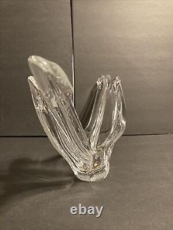 Large French France Glass Vase Mid Century Modern Art Deco Clear Curved Glass