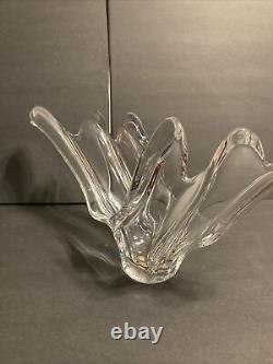 Large French France Glass Vase Mid Century Modern Art Deco Clear Curved Glass