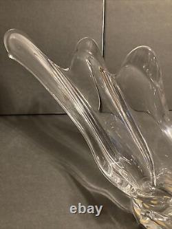 Large French France Glass Vase Mid Century Modern Art Deco Clear Curved Glass