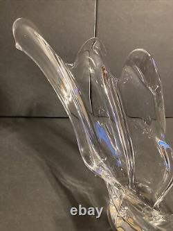 Large French France Glass Vase Mid Century Modern Art Deco Clear Curved Glass