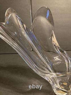 Large French France Glass Vase Mid Century Modern Art Deco Clear Curved Glass