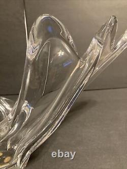 Large French France Glass Vase Mid Century Modern Art Deco Clear Curved Glass