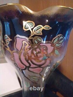 Large French LEGRAS Purple Glass Vase Raised Enamel ART NOUVEAU c1900