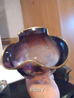 Large French LEGRAS Purple Glass Vase Raised Enamel ART NOUVEAU c1900