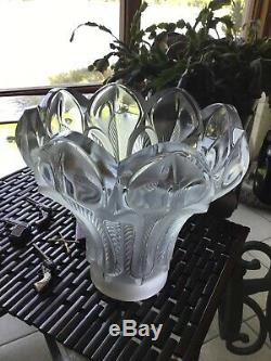 Large Heavy Lalique Of France ESNA Crystal Vase 8.75 Tall 9 Wide Signed
