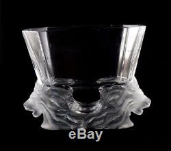 Large LALIQUE France Venise Double Lion Clear Frosted Crystal Vase PERFECTION