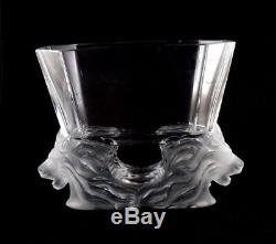 Large LALIQUE Venise Double Lion French Art Glass Vase Bowl PERFECTION