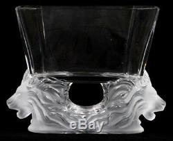 Large LALIQUE Venise Double Lion French Art Glass Vase Bowl PERFECTION