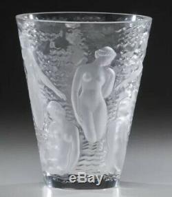 Large Lalique Ondines Crystal Nudes Vase Gorgeous Perfection # 123800