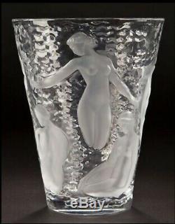 Large Lalique Ondines Crystal Nudes Vase Gorgeous Perfection # 123800