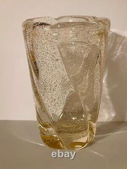 Large Vintage DAUM NANCY FRANCE Glass Vase BUBBLES 10 Yellow Amber