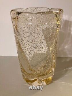 Large Vintage DAUM NANCY FRANCE Glass Vase BUBBLES 10 Yellow Amber