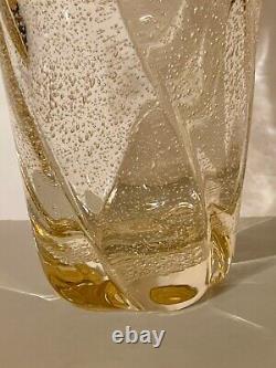 Large Vintage DAUM NANCY FRANCE Glass Vase BUBBLES 10 Yellow Amber