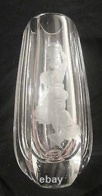 Large antique hand engraved figural Baccarat French cut clear crystal glass vase