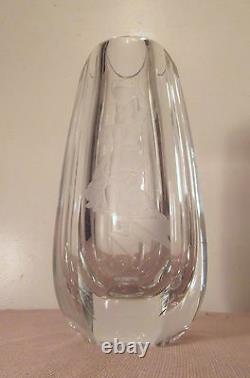 Large antique hand engraved figural Baccarat French cut clear crystal glass vase