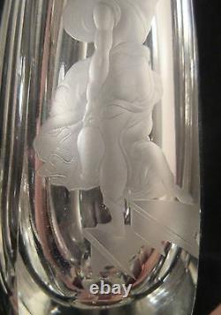 Large antique hand engraved figural Baccarat French cut clear crystal glass vase