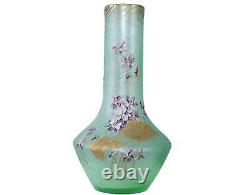 Large c1900 French Mont Joye Cameo art glass vase with hand enameled decoration