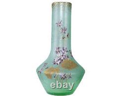 Large c1900 French Mont Joye Cameo art glass vase with hand enameled decoration