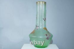 Large c1900 French Mont Joye Cameo art glass vase with hand enameled decoration