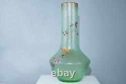 Large c1900 French Mont Joye Cameo art glass vase with hand enameled decoration