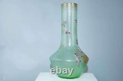 Large c1900 French Mont Joye Cameo art glass vase with hand enameled decoration