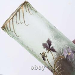 Large c1900 French Mont Joye Cameo art glass vase with hand enameled decoration