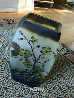 Large vintage Emile Galle reproduction vase dogwood flower signed