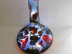 Le Verre Français Overlaid, Acid-Etched, Wheel-Carved art Glass Vase 14 tall