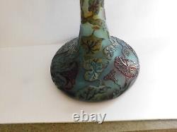 Le Verre Français Overlaid, Acid-Etched, Wheel-Carved art Glass Vase 14 tall