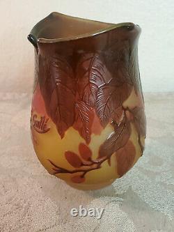 Leaf & Berries Cameo glass vase signed Galle made in France
